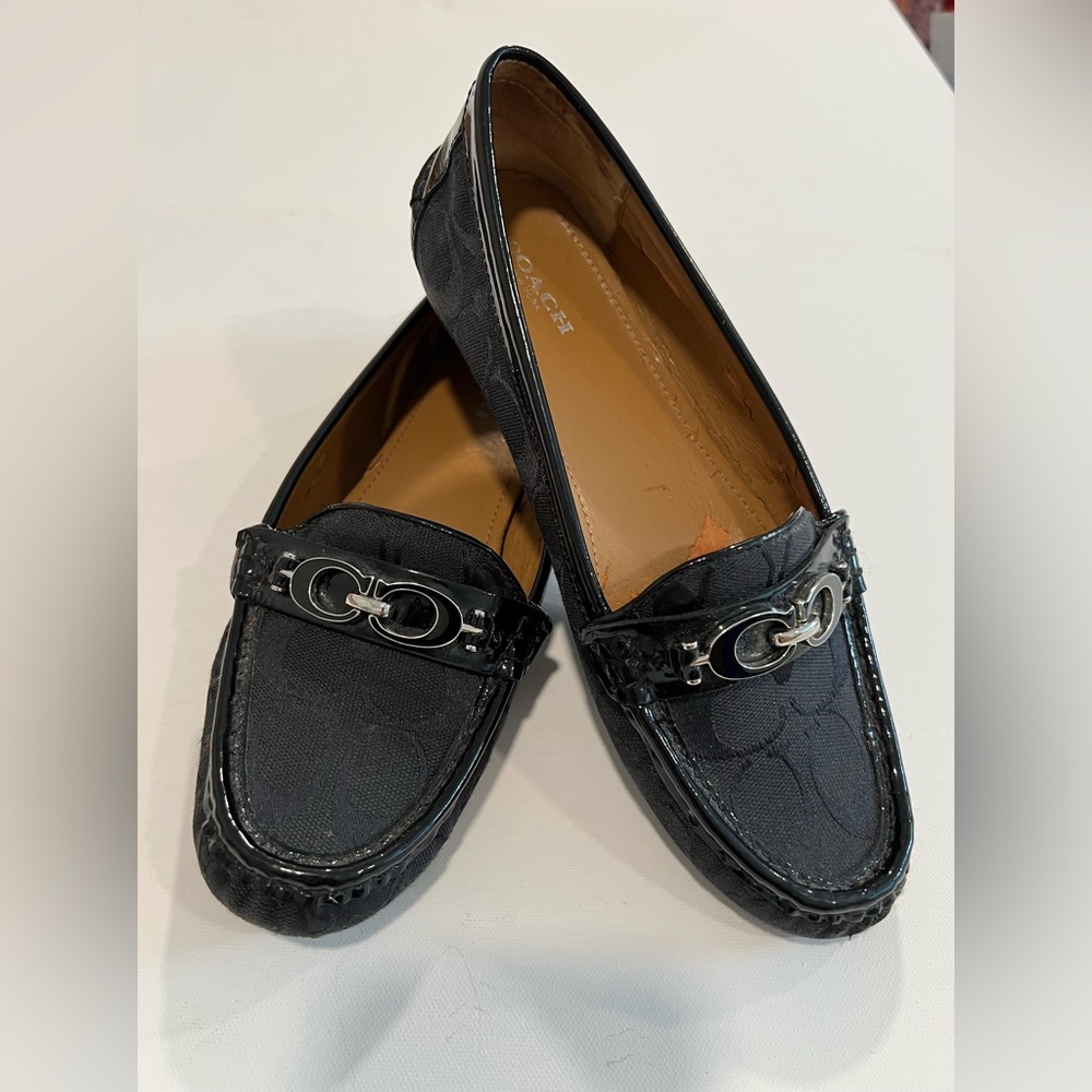 Coach New York Women Size 8.5B Fortunata Leather Driving Flat Loafers Black FLAW